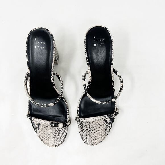 [A New Day] Snake Print Snakeskin Faux Leather Strappy Chunky Block Heels Sz 10 - Picture 2 of 11